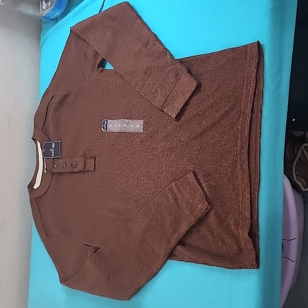 NWT St. John's Bay Long Sleeve Waffle Knit Henley Shirt